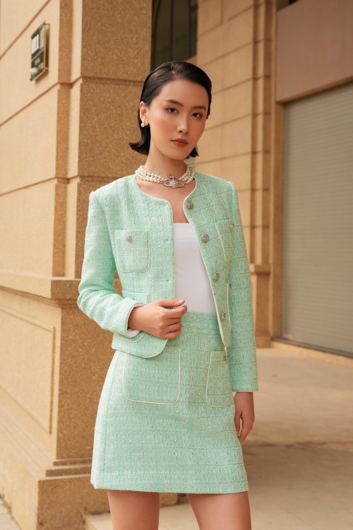 Sixdo Light Turquoise Tweed Mini Skirt